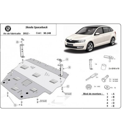 Cubre carter metalico Skoda Spaceback (Desde 2012 hasta 2022)