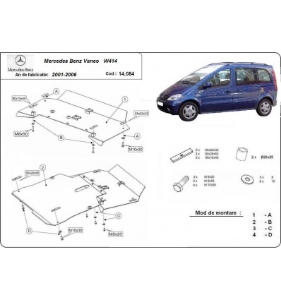 Cubre carter metalico Mercedes Vaneo W414 (Desde 2001 hasta 2006)