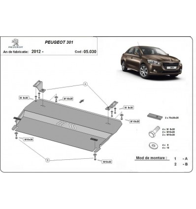 Cubre carter metalico Peugeot 301 (Desde 2012 hasta 2022)