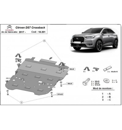 Cubre carter metalico Citroen DS7 Crossback (Desde 2017 hasta 2022)