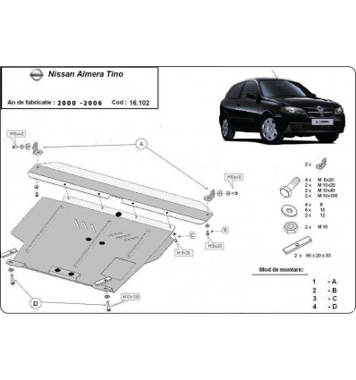 Cubre carter metalico Nissan Almera Tino (Desde 2000 hasta 2006)