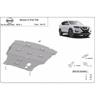 Cubre carter metalico Nissan X-Trail T32 (Desde 2014 hasta 2022)