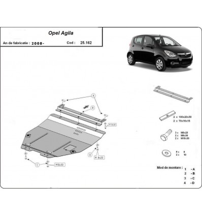 Cubre carter metalico Opel Agila (H08) (Desde 2008 hasta 2022)