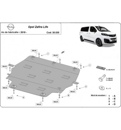 Cubre carter metalico Opel Zafira Life (Desde 2019 hasta 2022)