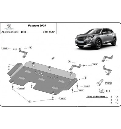 Cubre carter metalico Peugeot 2008 (Desde 2019 hasta 2022)