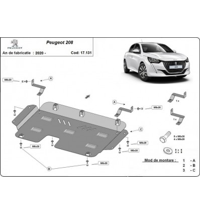 Cubre carter metalico Peugeot 208 (Desde 2020 hasta 2022)