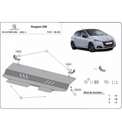 Cubre carter metalico Peugeot 208 (Desde 2012 hasta 2019)