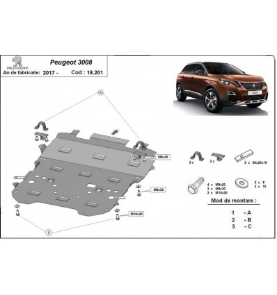 Cubre carter metalico Peugeot 3008 (Desde 2017 hasta 2022)