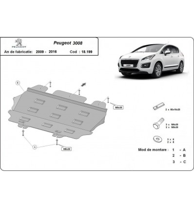 Cubre carter metalico Peugeot 3008 (Desde 2009 hasta 2016)