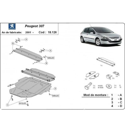 Cubre carter metalico Peugeot 307 (Desde 2001 hasta 2022)