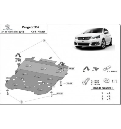 Cubre carter metalico Peugeot 308 (Desde 2018 hasta 2022)