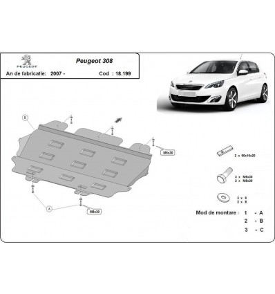 Cubre carter metalico Peugeot 308 (Desde 2007 hasta 2018)