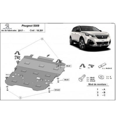 Cubre carter metalico Peugeot 5008 (Desde 2017 hasta 2022)