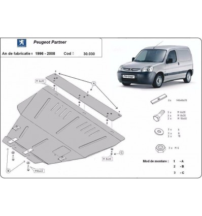 Cubre carter metalico Peugeot Partner (Desde 1996 hasta 2008)