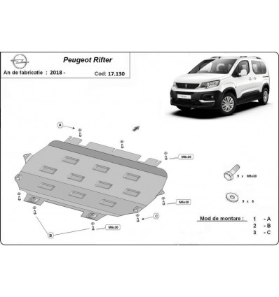 Cubre carter metalico Peugeot Rifter / Partner (Desde 2018 hasta 2022)