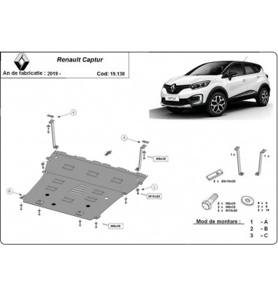 Cubre carter metalico Renault Captur (Desde 2019 hasta 2022)