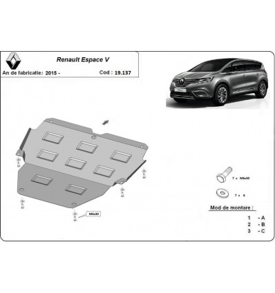 Cubre carter metalico Renault Espace 5 (Desde 2015 hasta 2022)