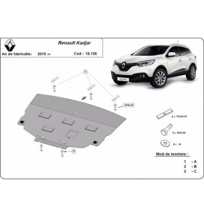 Cubre carter metalico Renault Kadjar (Desde 2015 hasta 2022)