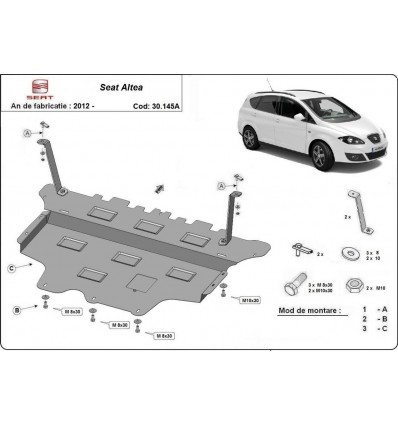 Cubre carter metalico Seat Altea - caja de cambios automática (Desde 2012 hasta 2022)