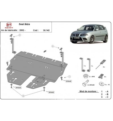 Cubre carter metalico Seat Ibiza Gasolina (Desde 2002 hasta 2017)