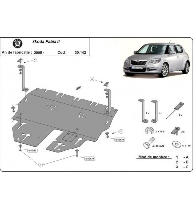 Cubre carter metalico Skoda Fabia 2 (Desde 2007 hasta 2014)