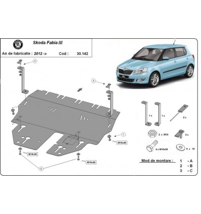 Cubre carter metalico Skoda Fabia 3 (Desde 2014 hasta 2022)