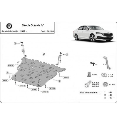 Cubre carter metalico Skoda Octavia 4 (Desde 2019 hasta 2022)