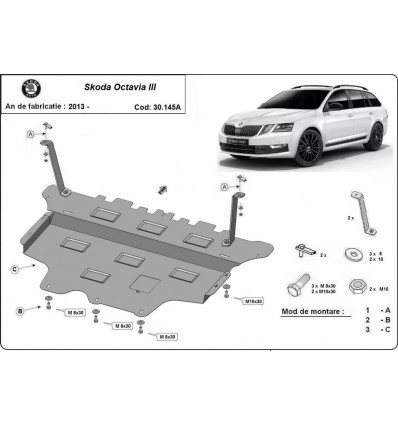 Cubre carter metalico Skoda Octavia 3 - caja de cambios automática (Desde 2013 hasta 2022)