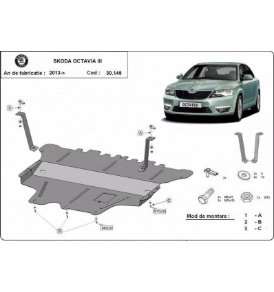 Cubre carter metalico Skoda Octavia 3 - caja de cambios manual (Desde 2013 hasta 2019)