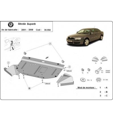 Cubre carter metalico Skoda Superb - 1,8 1,9 TDI (Desde 2001 hasta 2008)