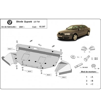 Cubre carter metalico Skoda Superb - 2.5 Tdi, V6 (Desde 2001 hasta 2008)