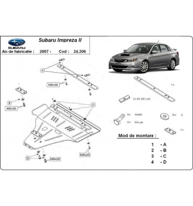 Cubre carter metalico Subaru Impreza gasolina (Desde 2007 hasta 2022)