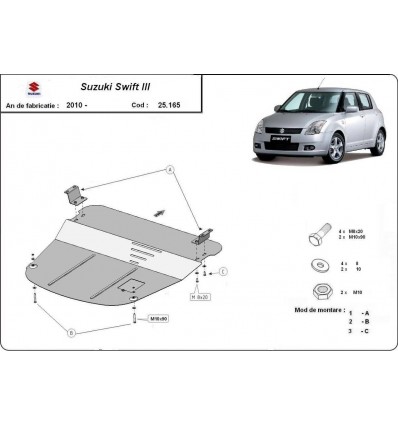 Cubre carter metalico Suzuki Swift 3 (Desde 2010 hasta 2017)