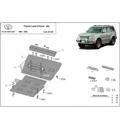 Cubre carter metalico Toyota Land Cruiser J90 (Desde 1995 hasta 2002)