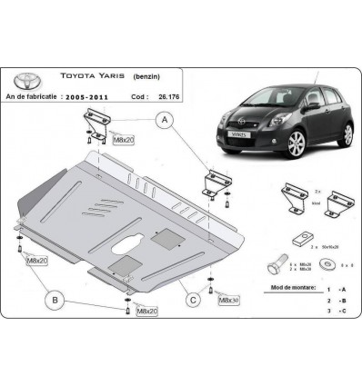 Cubre carter metalico Toyota Yaris - gasolina (Desde 2005 hasta 2011)