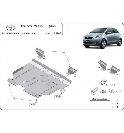 Cubre carter metalico Toyota Yaris - diesel (Desde 2005 hasta 2011)