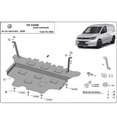 Cubre carter metalico VW Caddy- caja de cambios automática (Desde 2020 hasta 2022)