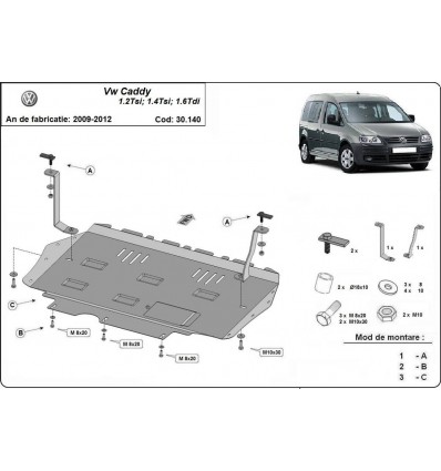 Cubre carter metalico Volkswagen Caddy (Desde 2010 hasta 2012)