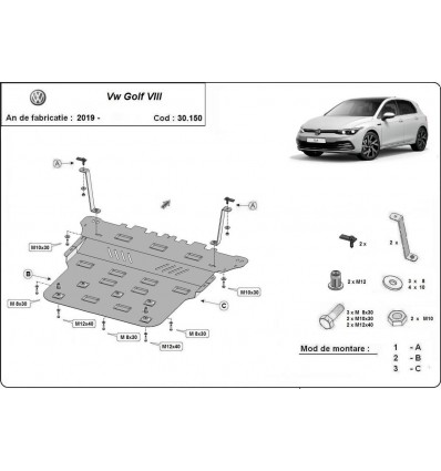 Cubre carter metalico VW Golf 8 (Desde 2019 hasta 2022)