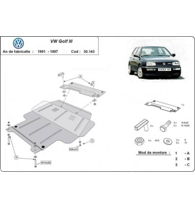 Cubre carter metalico VW Golf 3 (Desde 1991 hasta 1998)