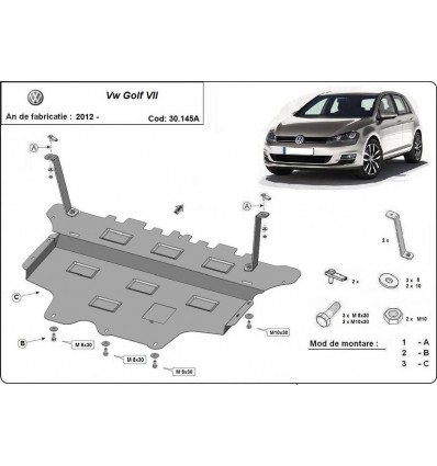 Cubre carter metalico VW Golf 7 - caja de cambios automática (Desde 2012 hasta 2022)