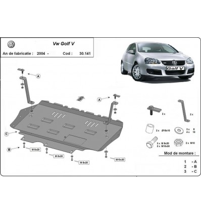 Cubre carter metalico Vw golf mk5 (Desde 2004 hasta 2010)