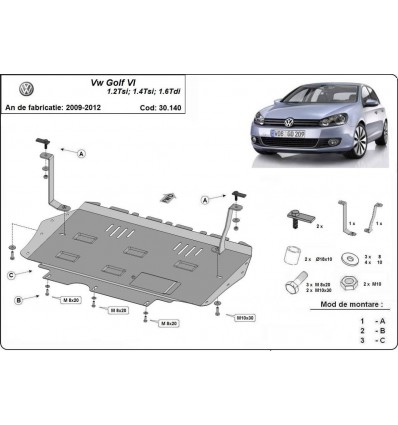 Cubre carter metalico VW Golf 6 (Desde 2010 hasta 2012)