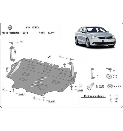 Cubre carter metalico Volkswagen VW Jetta (Desde 2011 hasta 2017)