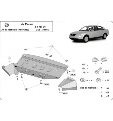 Cubre carter metalico VW Passat B5 2.5 TDI V6 (Desde 1997 hasta 2000)