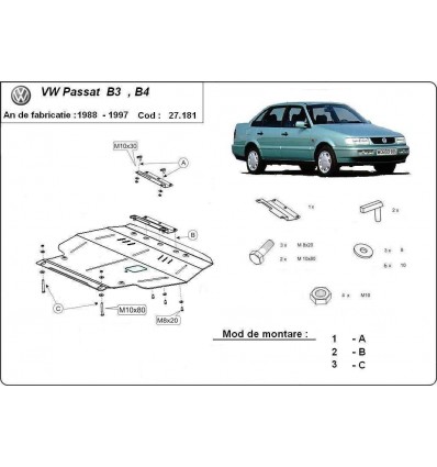 Cubre carter metalico Volkswagen Passat - B3, B4 - Diesel (Desde 1988 hasta 1997)