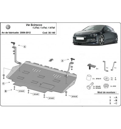 Cubre carter metalico Volkswagen Scirocco (Desde 2008 hasta 2017)