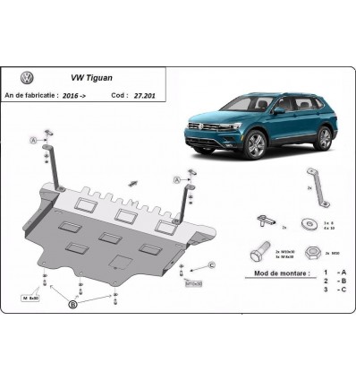 Cubre carter metalico Vw Tiguan (Desde 2016 hasta 2022)