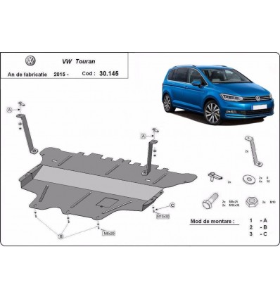 Cubre carter metalico VW Touran -caja de cambios manual (Desde 2015 hasta 2022)