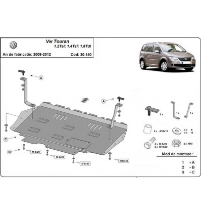 Cubre carter metalico Volkswagen Touran (Desde 2010 hasta 2015)